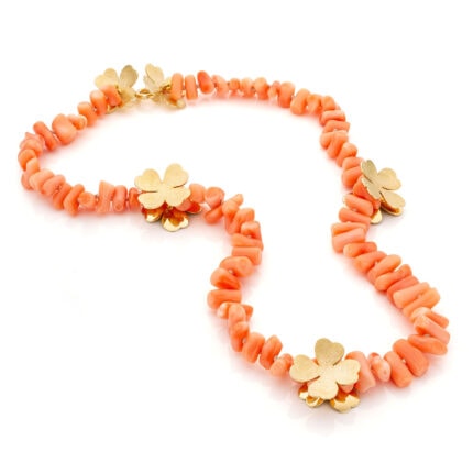 necklace yellow gold clover four coral marie-benedicte