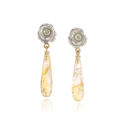 earrings roses silver green diamond rutile quartz marie-benedicte