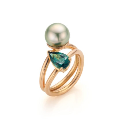 engagement ring coup-de-cœur rose gold gray-green tahiti pearl indigo tourmaline