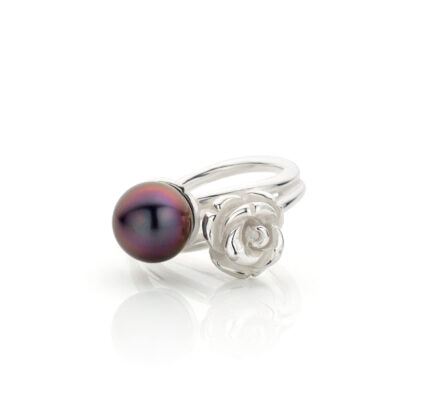 ring silver rose black tahiti pearl marie-benedicte