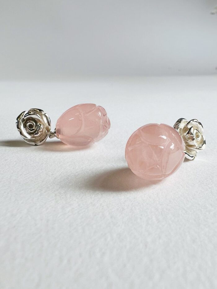 earrings silver roses pink rose quartz marie benedicte jewelry design scaled
