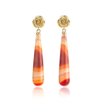 romantic earrings roses yellow gold orange striped carnelian marie-benedicte