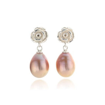 earrings silver roses pink freshwater baroque pearls marie-benedicte