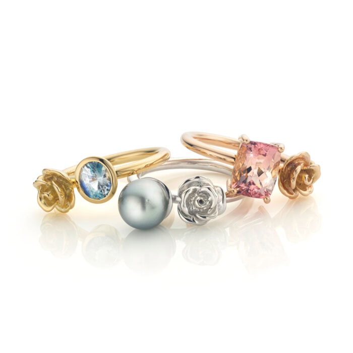 romantic rings gold roses sapphire pearl tourmaline