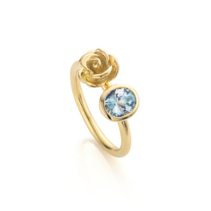 engagement ring rose yellow gold blue sapphire marie-benedicte