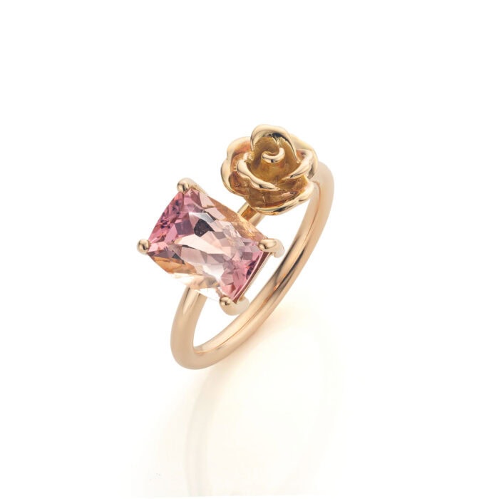 romantic engagement ring rose gold rose pink tourmaline marie-benedicte