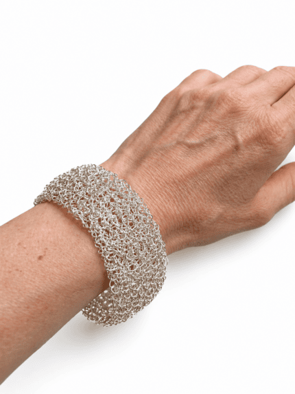 Unique knitted silver bracelet handmade